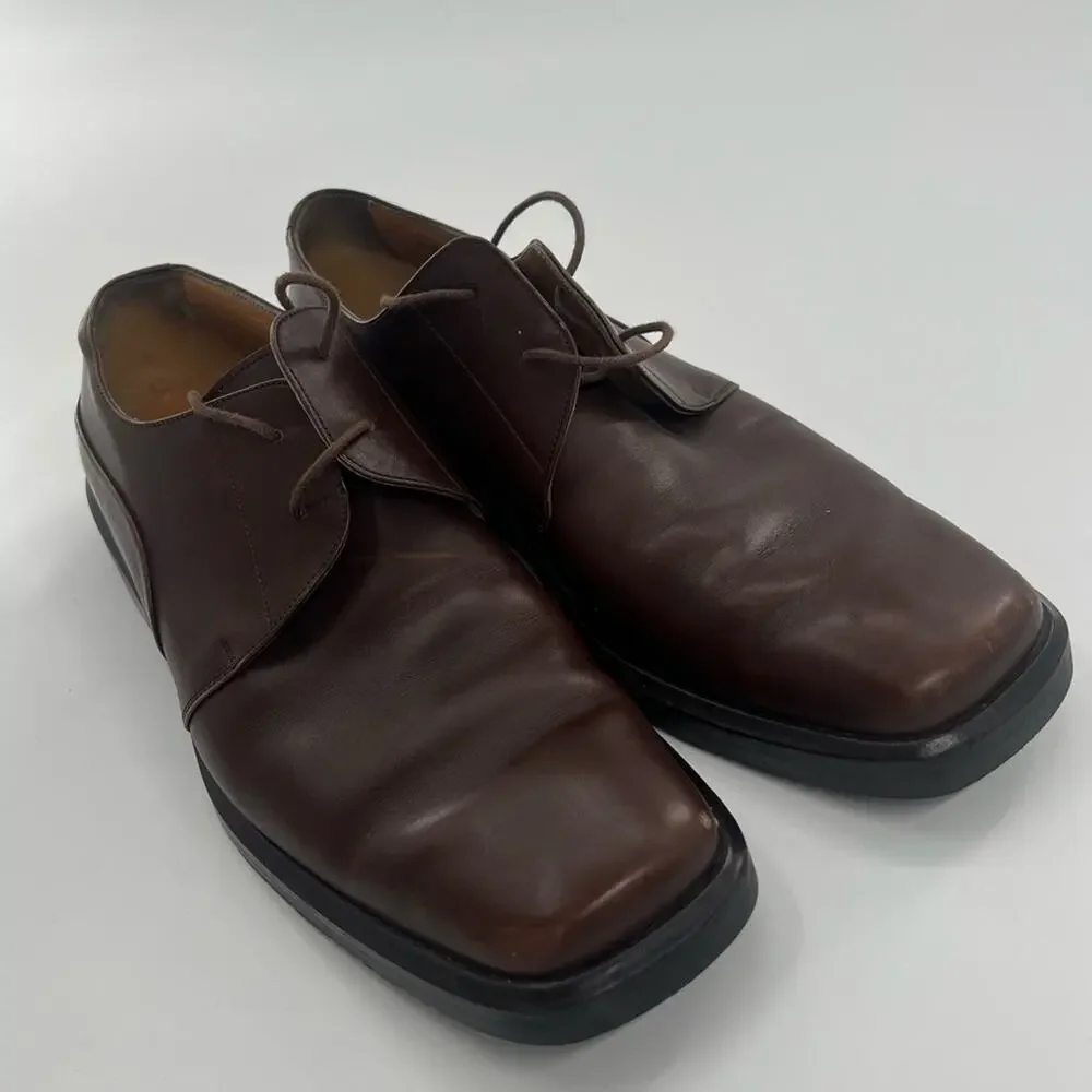 Bally Cosor Dark Brown Leather Square Toe Men’s Shoe Oxford Formal Made in Italy